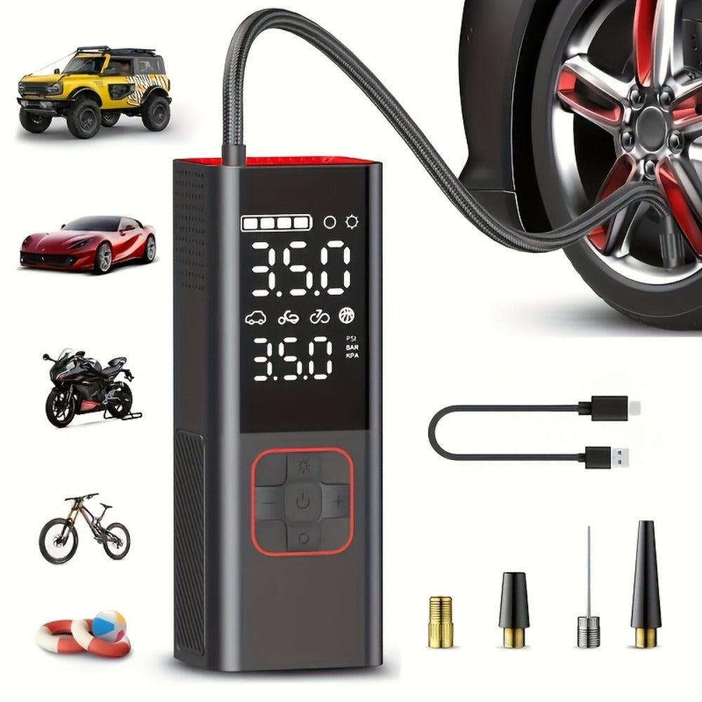 Portable Tire Inflator Air Compressor - 160 PSI 20000mAh Cordless Tire Pump 4X Faster with LED Light for Car, Bicycle, Motorcycle & Ball