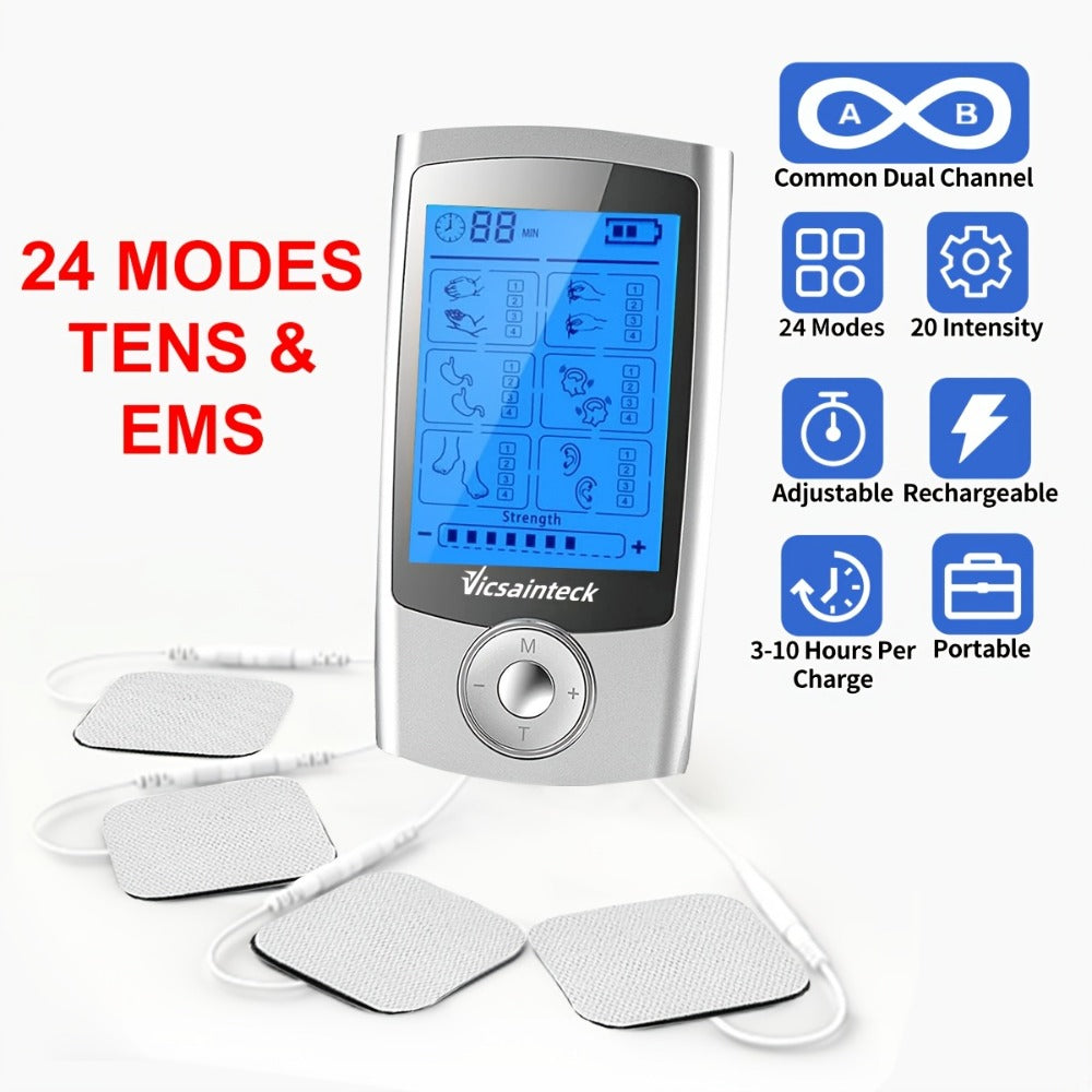 Portable TENS EMS Unit Muscle Massager ¨C 16 Modes 20 Intensity Levels, 4 Electrodes for Back, Shoulder, Leg & Foot Pain Relief, Rechargeable Physical Therapy Device for Men & Women