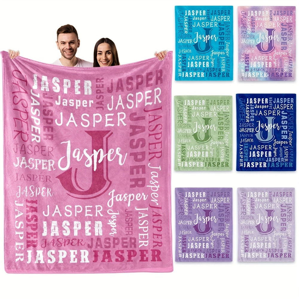Personalized Flannel Blanket 280GSM Custom Name - Soft All-Season Throw Blanket for Home Picnic Travel, Cozy Polyester Gift Blanket Multi-Color Options