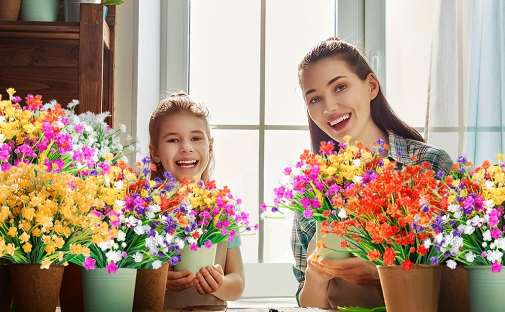 Artificial Flowers Outdoor UV Resistant 40 Bundles Fake Flowers for Home Garden Decor, Faux Floral Greenery Shrubs Plants for Party Table DIY Decoration Mix Colors