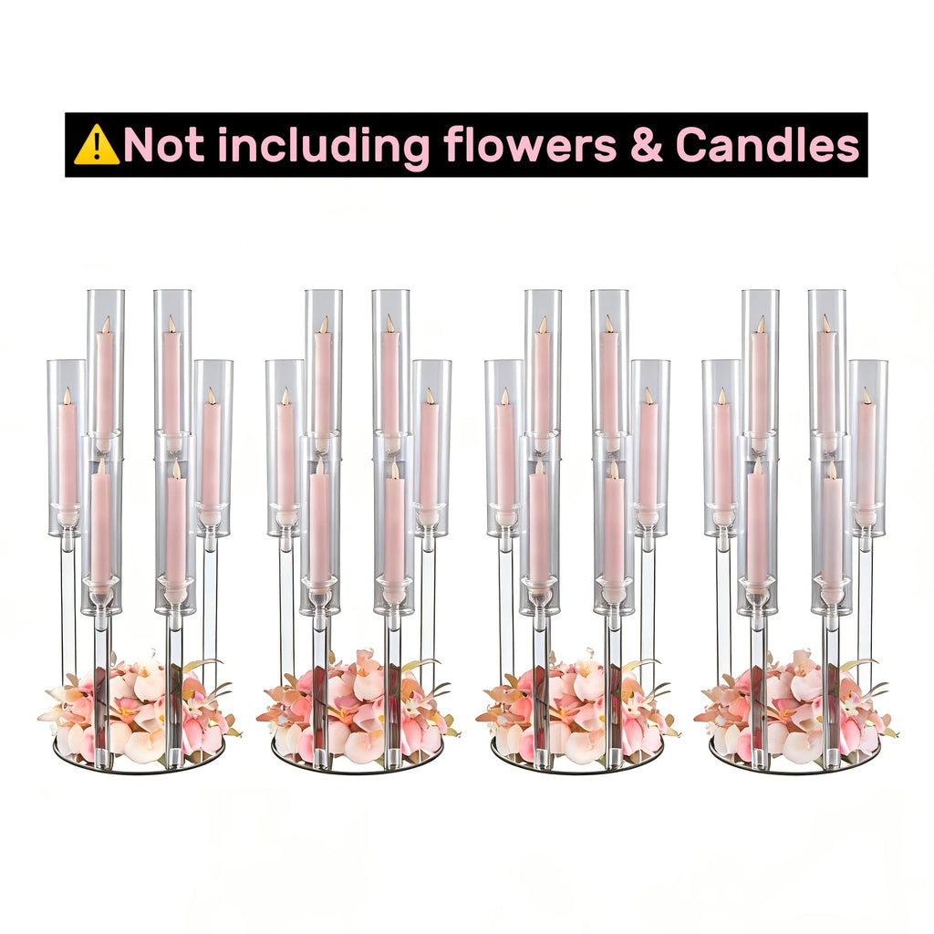 Acrylic Candelabra 6-Arm Candlestick Holder 26.8 Inch Clear Crystal Candle Holders Bulk for Wedding Table Centerpieces, Party Home Decoration, Valentine's Day Anniversary Christmas