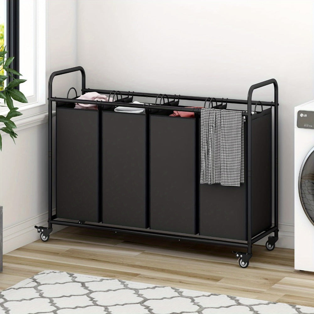 Laundry Hamper Cart with 4-Bag Sorter, Heavy-Duty Rolling Lockable Wheels & Removable Bags ¡ª Laundry Basket Organizer for Bedroom, Bathroom & Laundry Room | Beige, Gray, Black, Assorted