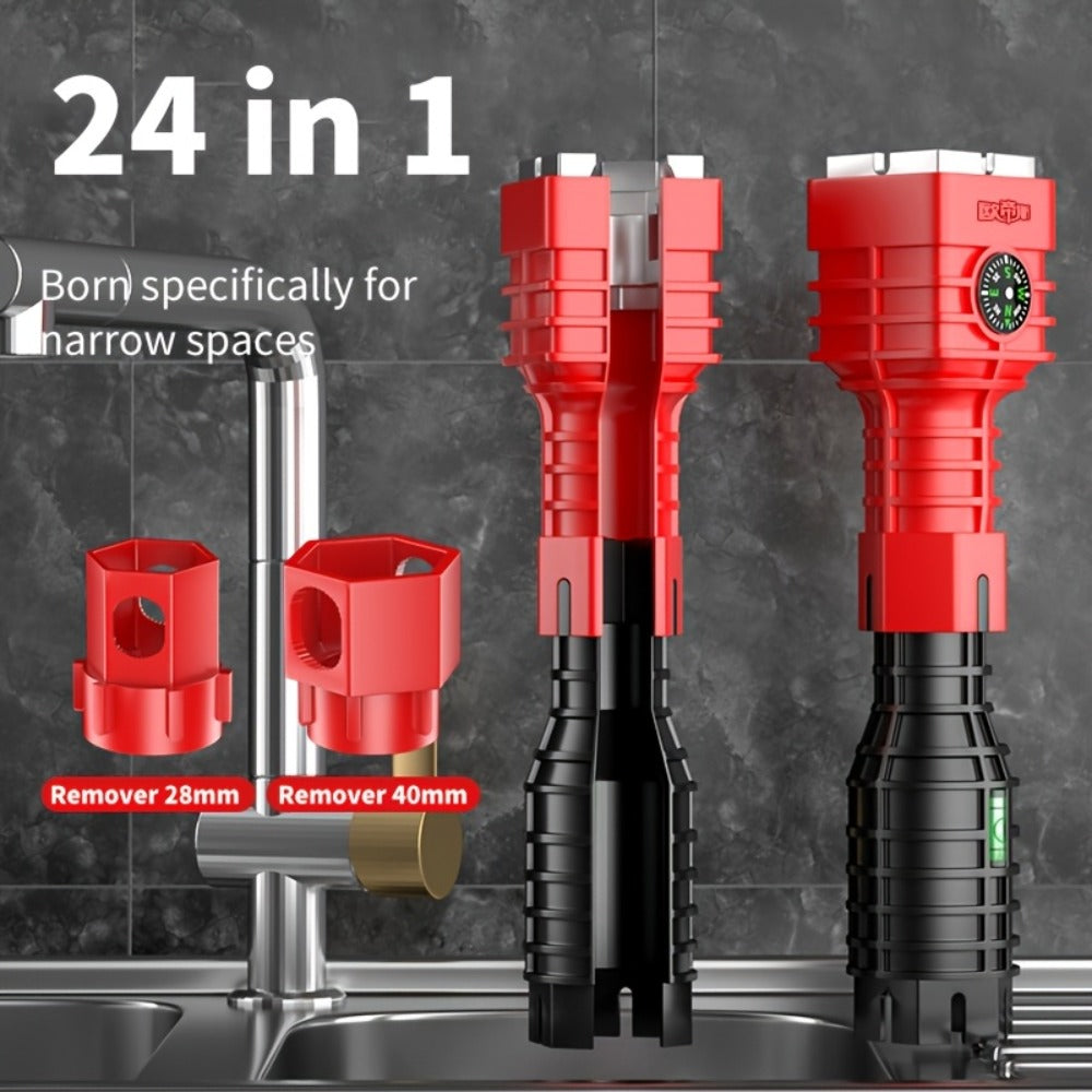 24-in-1 Sink Wrench Faucet Repair Tool Kit Multi-Function Basin Wrench Long Non-Slip Handle for Kitchen Bathroom Plumbing