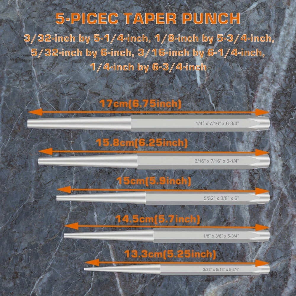Punch and Chisel Set 16pcs Cr-V Steel with Taper Punch Cold Chisels Pin & Center Punches Fabric Storage Case Heavy-Duty Non-Electric Hand Tool Kit for Metalworking Woodworking Automotive DIY