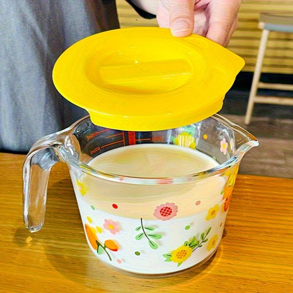 Glass Measuring Cup Floral Pattern Transparent Microwave Oven Freezer Safe 13.56 oz 16.91 oz Heat Resistant Borosilicate Glass Kitchen Baking Liquid Measuring Cup