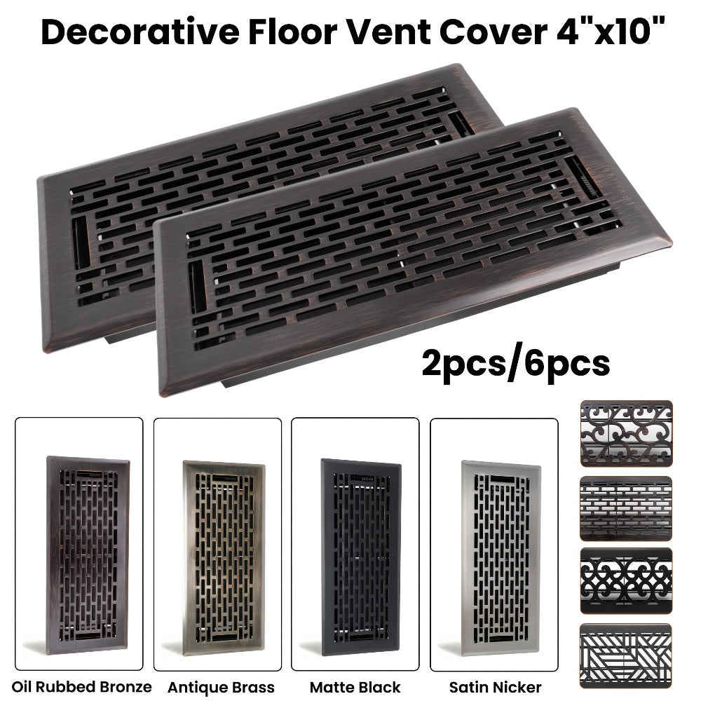 Floor Vent Register Cover 4x10 Inch Heavy Duty Walkable Steel Decorative Air Vent Grille Adjustable Airflow for Home HVAC 2-Pack Savannah Boston Design Multi Finish