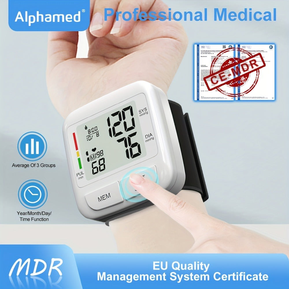 Blood Pressure Monitor Upper Arm Wrist Digital BP Machine LCD Backlit Display 2x90 Memory Arrhythmia Detection Home Use Portable Accurate Heart Rate Monitor with Adult Cuff 5.3-8.4 Inch