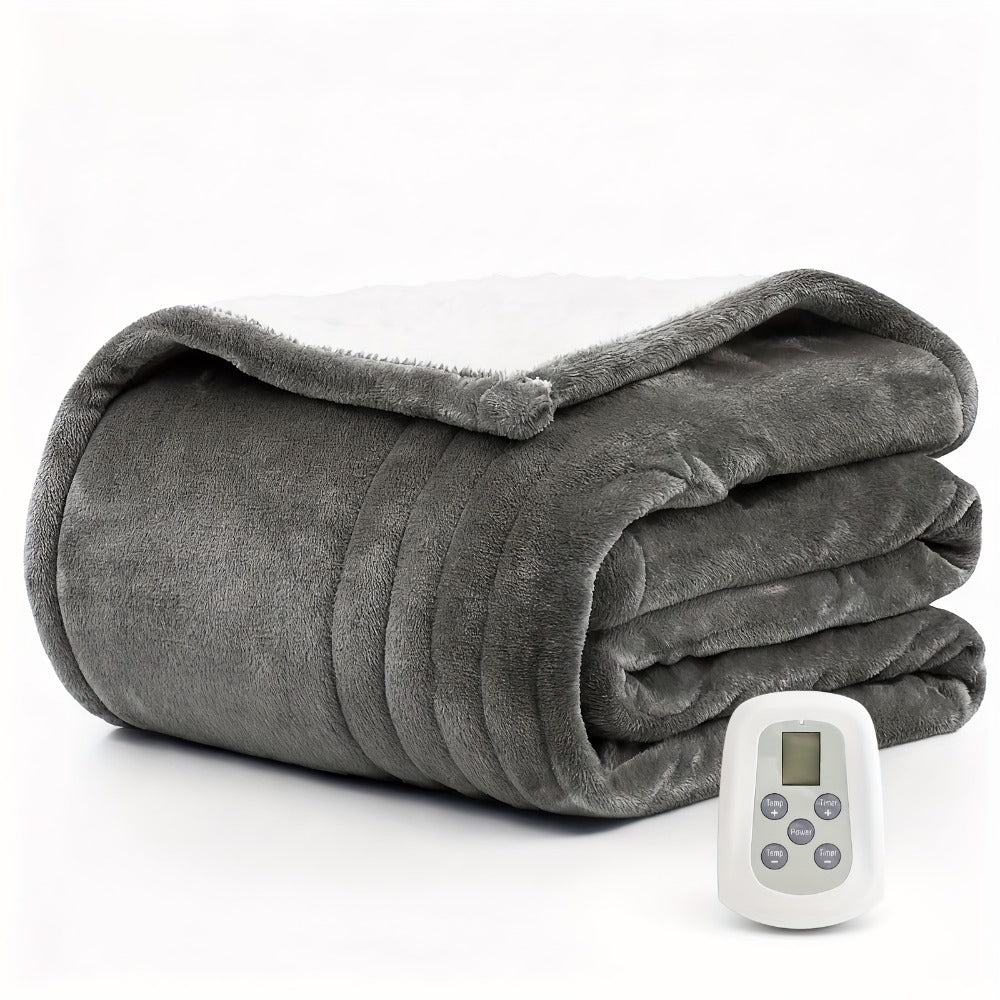 Dual Control Electric Heated Blanket with 10 Heat Levels - 10-Hour Auto Shutoff, Overheat Protection, Fast Heating, Soft Flannel, Machine Washable, 4 Sizes & 4 Colors, Bedroom Gift Blanket