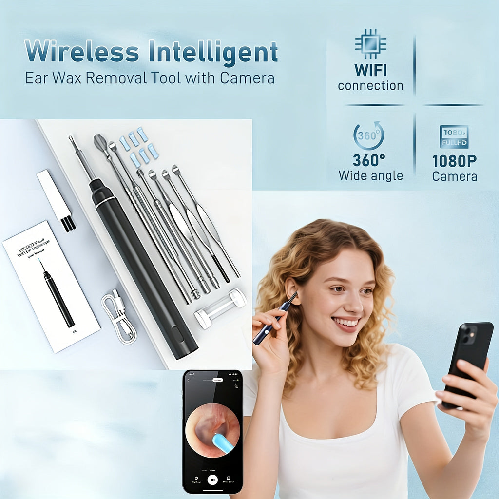 Wireless Ear Camera Ear Wax Removal Kit 1080P HD 6-LED ¨C App-Controlled Visual Ear Cleaner for Adults and Pets, Compatible with All Smartphones, Multiple Cleaning Heads, Portable Ear Scoop Tool