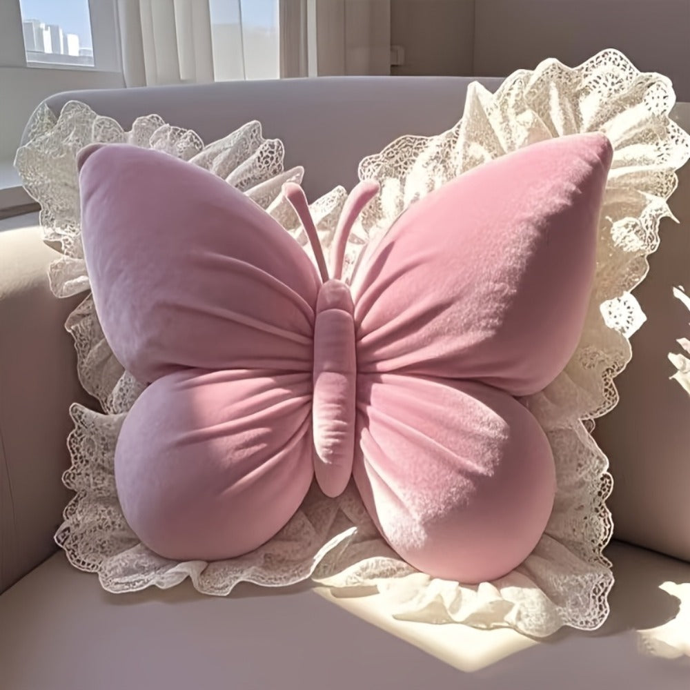 Butterfly Shaped Throw Pillow 3D Bow Decorative Cute Accent Pillow for Bed Sofa Couch Velvet Soft Polyester Fill Whimsical Home Decor Gift Multiple Colors 40x28cm