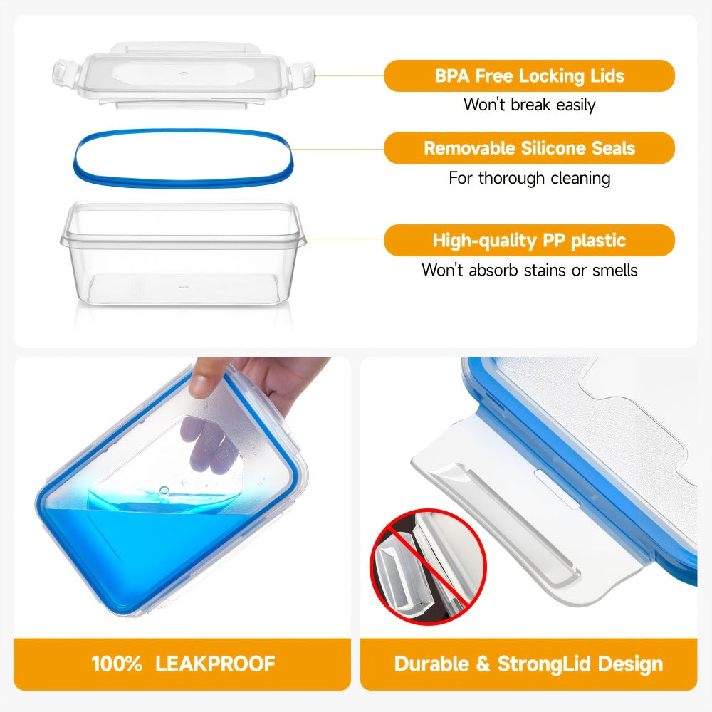 Food Storage Containers Set with Lids 48-Piece | Leak-Proof Stackable Plastic Meal Prep Containers for Kitchen Pantry Refrigerator Freezer Microwave Safe with Labels