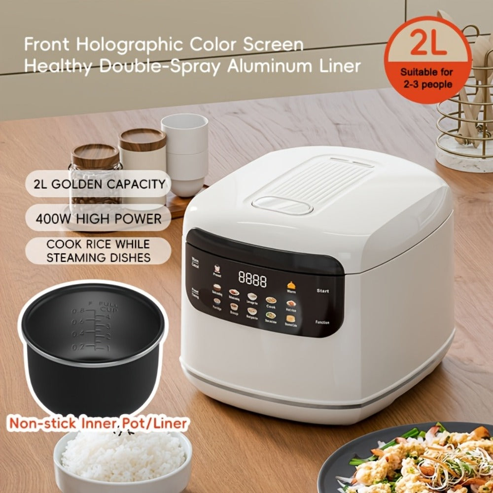 Rice Cooker 2L 4 Cups 10-in-1 Mini Multifunctional Compact Electric Rice Cooker for Rice Soup Stew Oatmeal Cake Steamed Vegetables Perfect for Small Kitchen Dorm Apartment