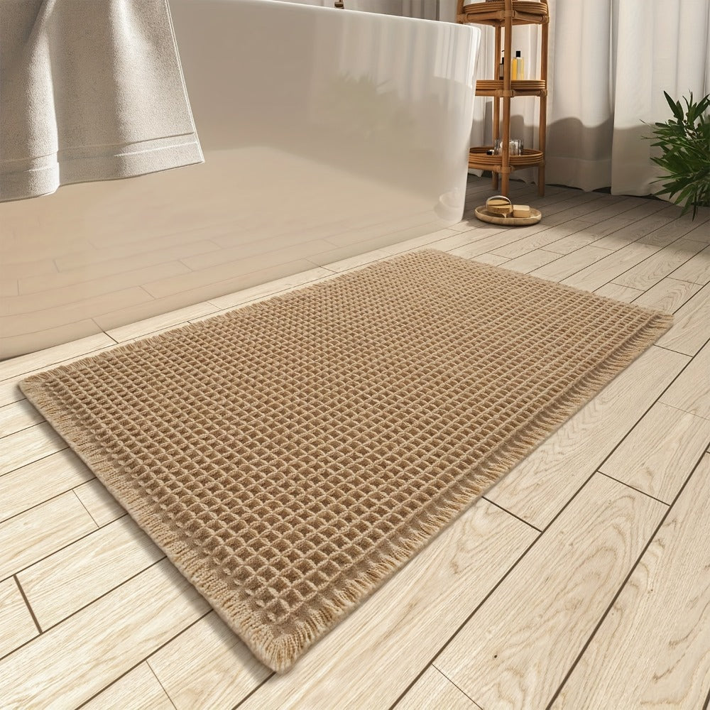 Non-Slip Bath Mat with Tassels Super Absorbent Ultra Soft Machine Washable Bathroom Rug with Anti-Skid Backing 2 Sizes