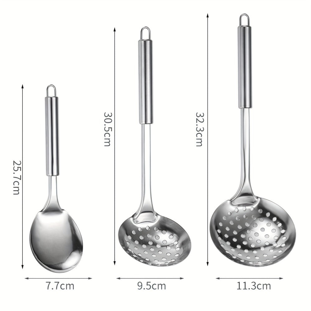 Stainless Steel Cooking Utensil Set 9 Piece for Nonstick Cookware ¨C 304 Grade, Heat Resistant Ergonomic Handles, Dishwasher Safe, Space Saving Kitchen Tools with Hanging Holes for Home & Professional Chefs