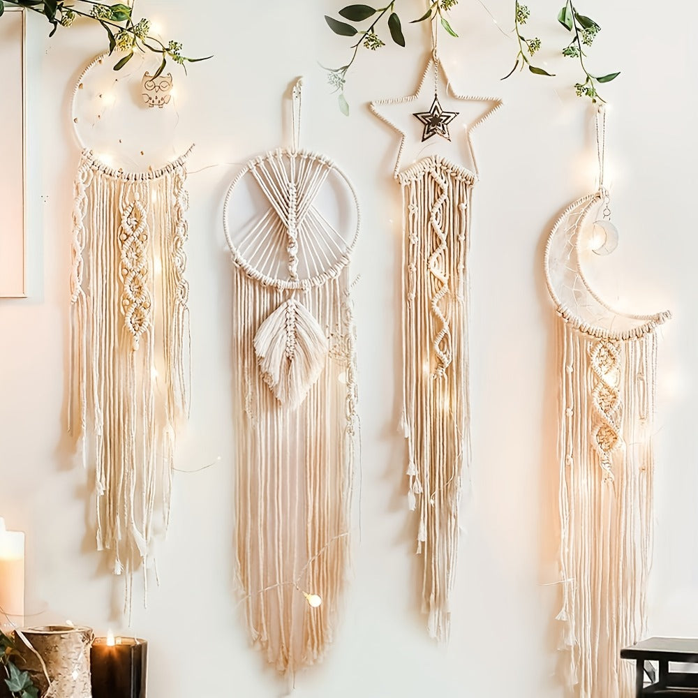 Dream Catcher Boho Wall Decor Set of 4, Woven Fabric Bohemian Dream Catchers for Bedroom Room Decor, Birthday Gift for Women Mom Grandma Teenage Girls