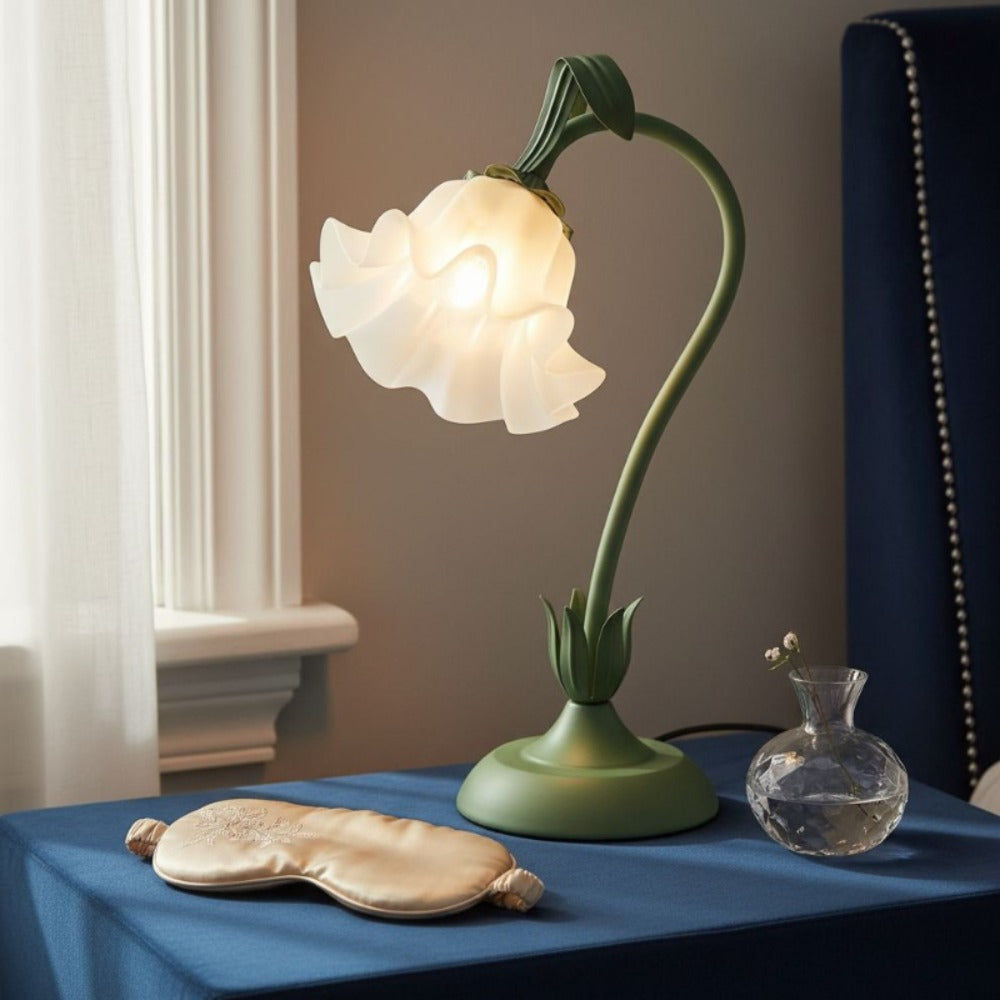 Bellflower Table Lamp ¨C Artisan Crafted Botanical Floral Dimmable Night Light, Heirloom Quality Premium Finish Desk Lamp for Bedroom Living Room Home Decor, Unique Floral Gift (Green)