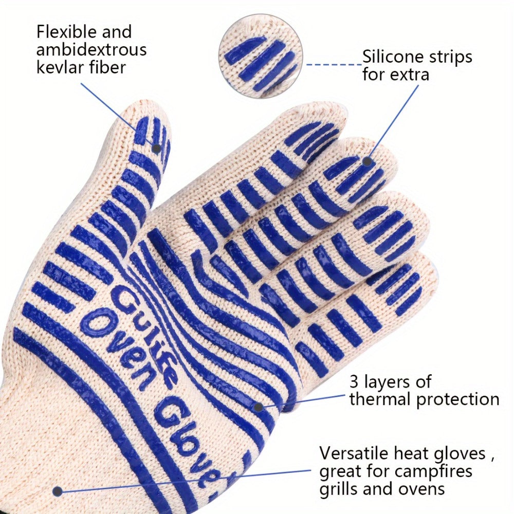 Silicone Oven Mitts with Fingers Non-Slip Heat Resistant Gloves for Cooking Baking BBQ Grilling - Kitchen Oven Gloves 2pcs or 4pcs Set