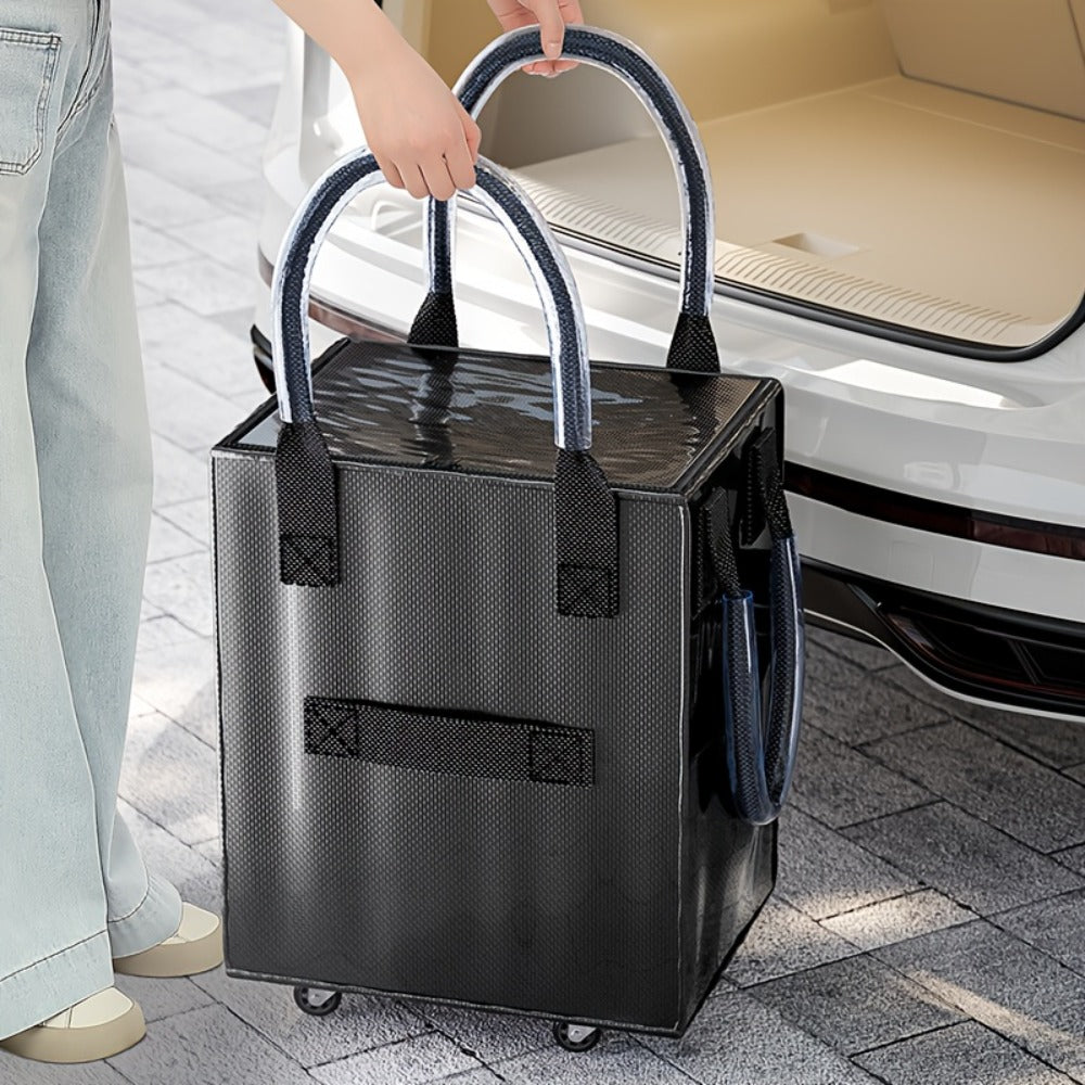 Rolling Grocery Bag with Wheels 60L Extra Large | 16 Gallon Heavy Duty Foldable Shopping Cart Waterproof | Multi-Function Travel Tote Utility Bag in Black Rose Gold