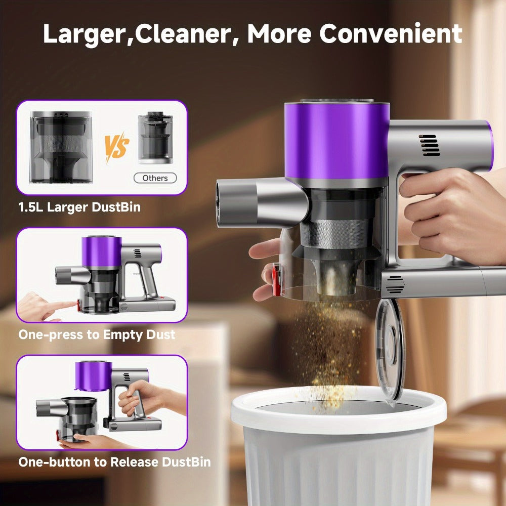 Cordless Vacuum Cleaner 58Kpa Strong Suction 6-in-1 Rechargeable Stick Vacuum with LED Electric Floor Brush Self-Standing Handheld Lightweight for Carpet Hard Floor Pet Hair Home Car