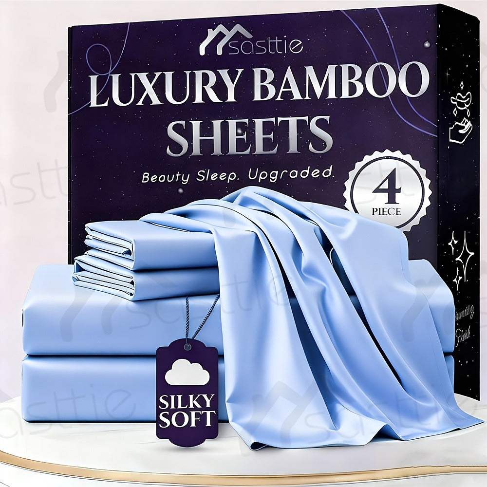 Fitted Sheet Bamboo Blend Deep Pocket Breathable Bed Sheet Set with Pillowcase