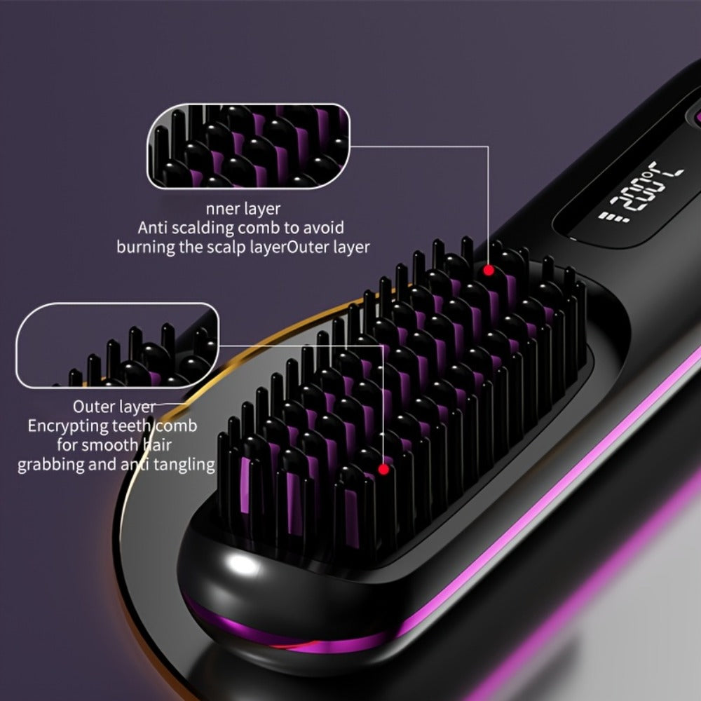 Cordless Mini Hair Straightener Wireless Flat Iron USB Rechargeable 2000mAh 3-Speed Adjustable Temp LED Display Professional Styling Smooth Shiny Hair Travel Home Black White