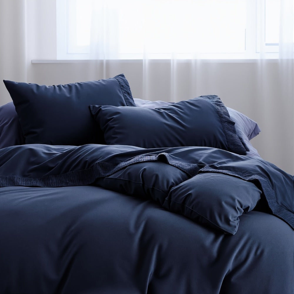 Bed Sheet Set 4-Piece Soft Breathable Cooling Sheets - Flat Sheet, Fitted Sheet & 2 Pillowcases, Wrinkle-Free Hotel Luxury Bedding, All Season Comfort