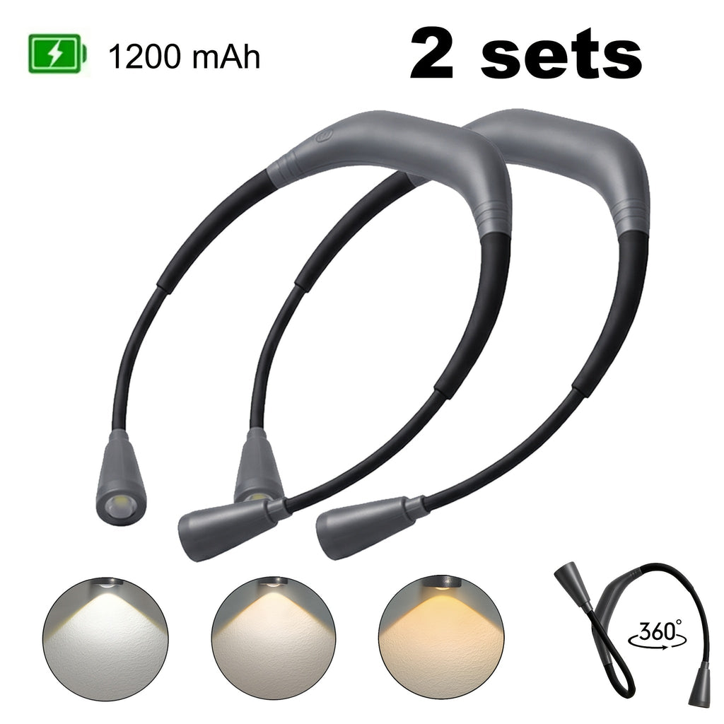LED Neck Reading Light USB Rechargeable, 3 Color Modes Adjustable Brightness Hands-Free Book Light for Reading in Bed, Knitting, Crafts, Camping & Bedroom, Portable Wearable Neck Lamp