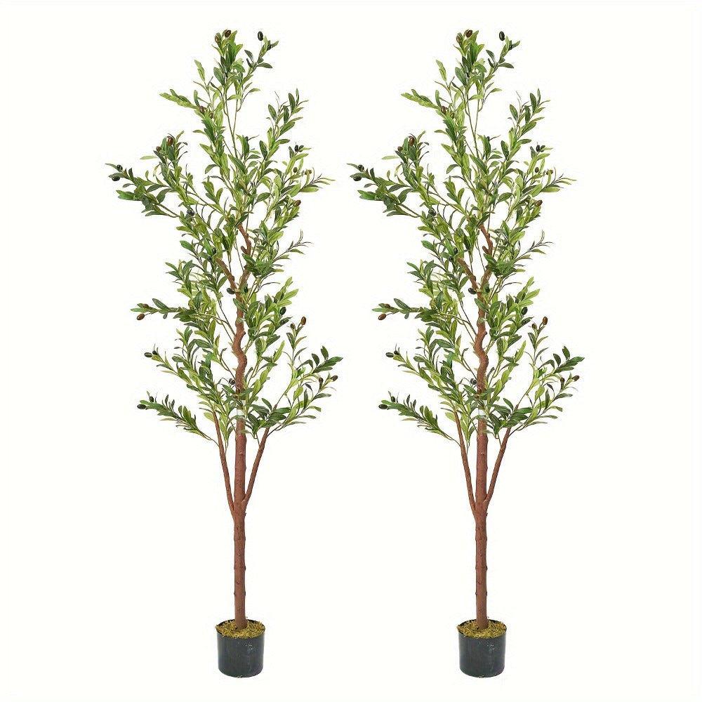 Artificial Olive Tree Large Faux Indoor Tree with Pot ¨C Realistic 5FT 6FT 7FT Multi-Trunk Fake Olive Tree with Leaves & Fruits for Living Room Home Office Entryway Decor