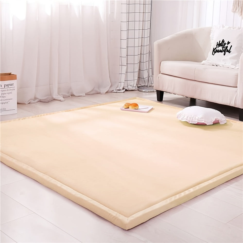 Tatami Floor Mat Thick Foam Padded Rug Coral Velvet Baby Play Mat Crawling Mat for Kids Nursery Playroom Living Room Yoga Mat Japanese Style Area Rug Non-Slip