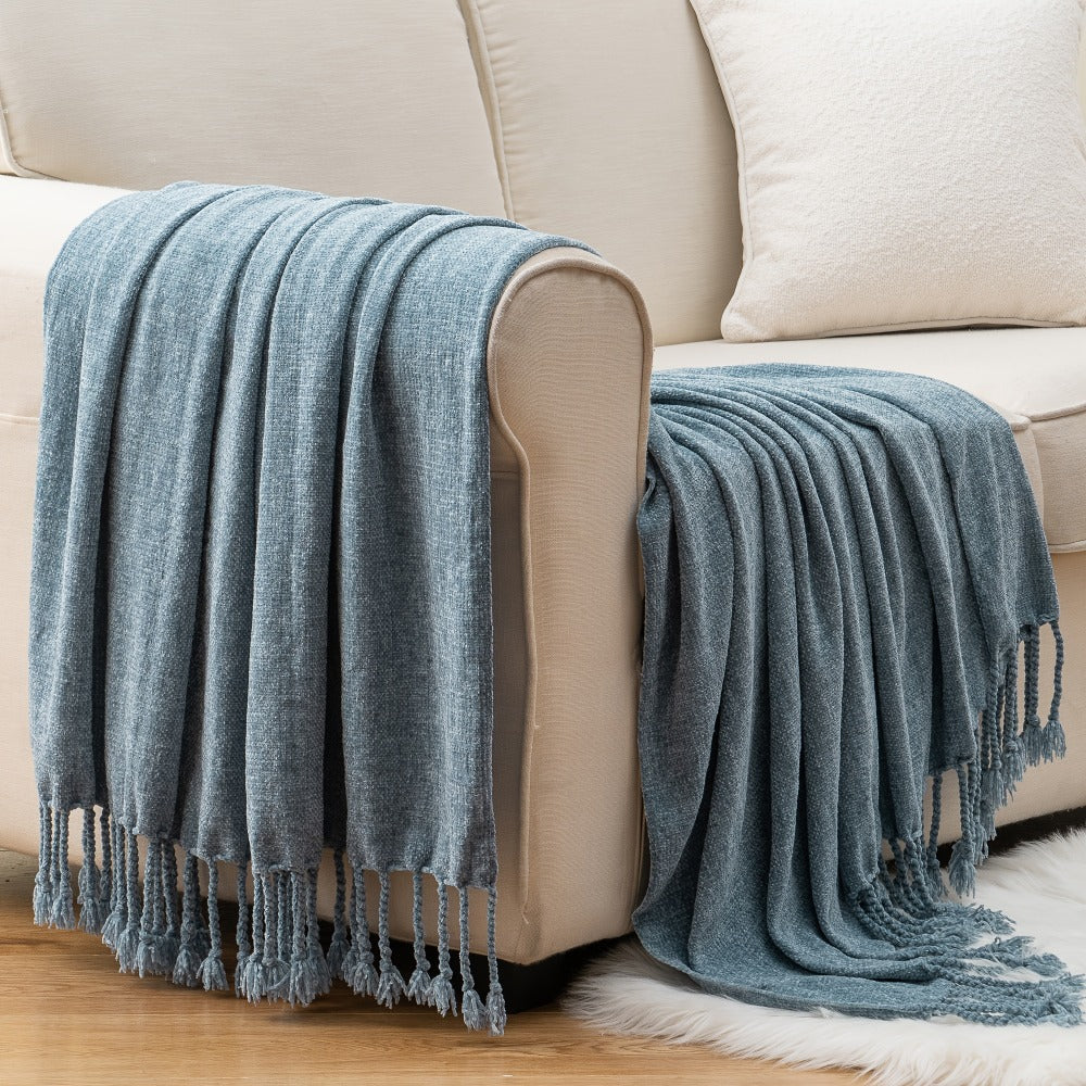 Chenille Fringe Throw Blanket ¨C 180-200gsm Velvety Soft Decorative Throw for Sofa & Couch, Home Decor, 50¡±¡Á60¡±, 17 Colors