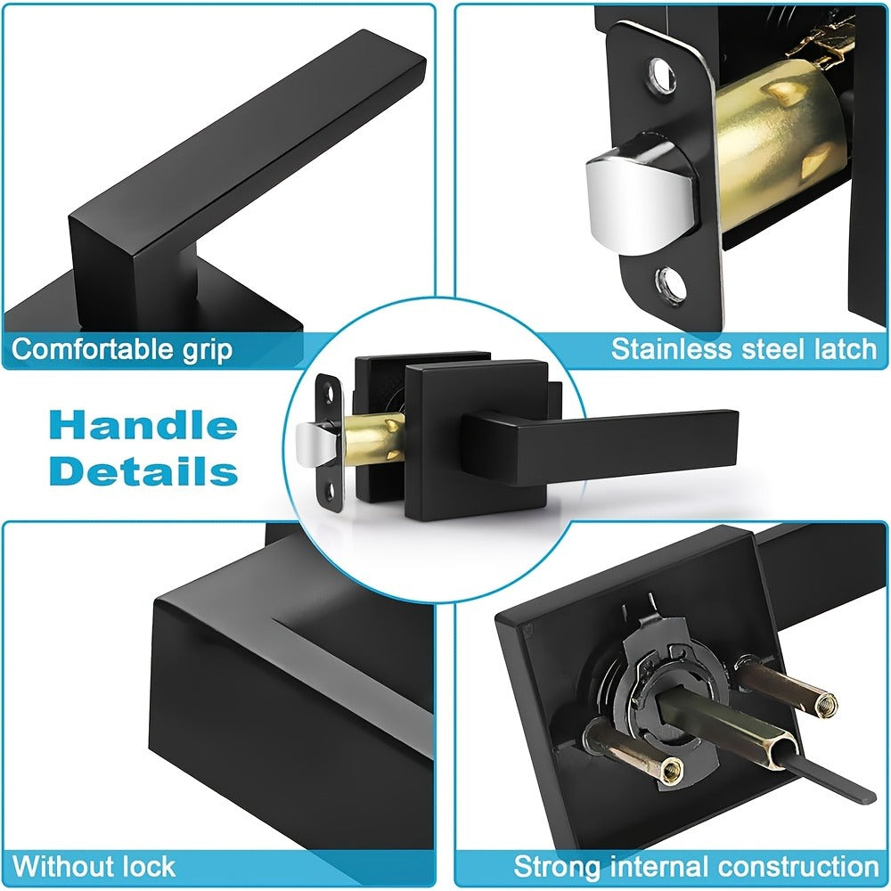 Matte Black Square Door Handle Set ¨C Interior Passage Door Knob for Hall & Closet, Heavy-Duty Left & Right Hand Compatible, Modern Hardware
