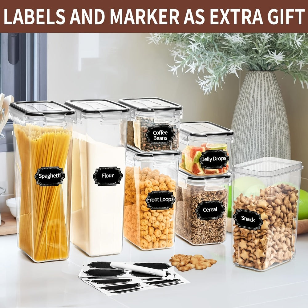 Airtight Food Storage Containers with Lids, BPA Free Leakproof Stackable Kitchen Organizer Set for Grain Nuts Cereal Pasta Dog Cat Food, with Labels & Marker