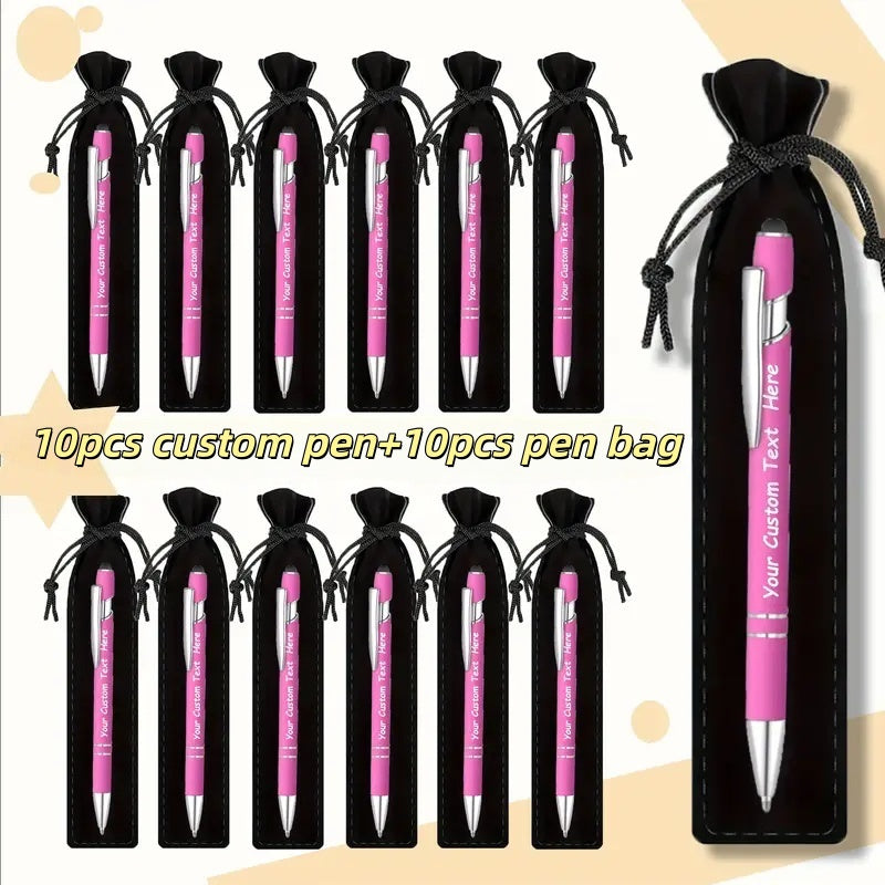 Custom Ballpoint Pens with Pencil Pouch Bulk Set ¨C Personalized Ballpoint Pen Pack for Corporate Gifts, School Supplies, Office Promotions | 20/30/80 PCS Customized Pen & Bag Bundle
