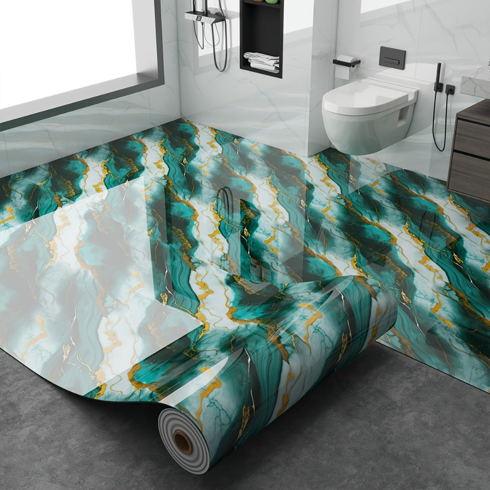 Peel and Stick Floor Tile Sticker 15.7¡±x118¡± Self-Adhesive Marble Pattern Vinyl Roll ¨C 3mm Thick Removable Flooring for Kitchen Backsplash, Bathroom, Shower Room & Home Renovation