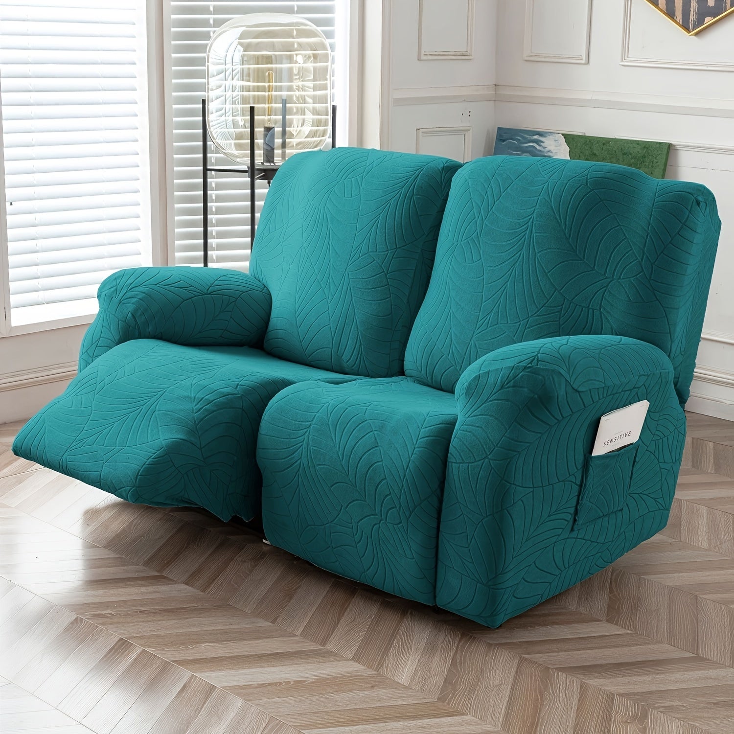 Jacquard Stretch Sofa Recliner Cover Big Leaves - High Stretch Soft Washable Slipcover for 1 2 3 Seat Loveseat with Console Furniture Protector Home Decor, 6 Colors