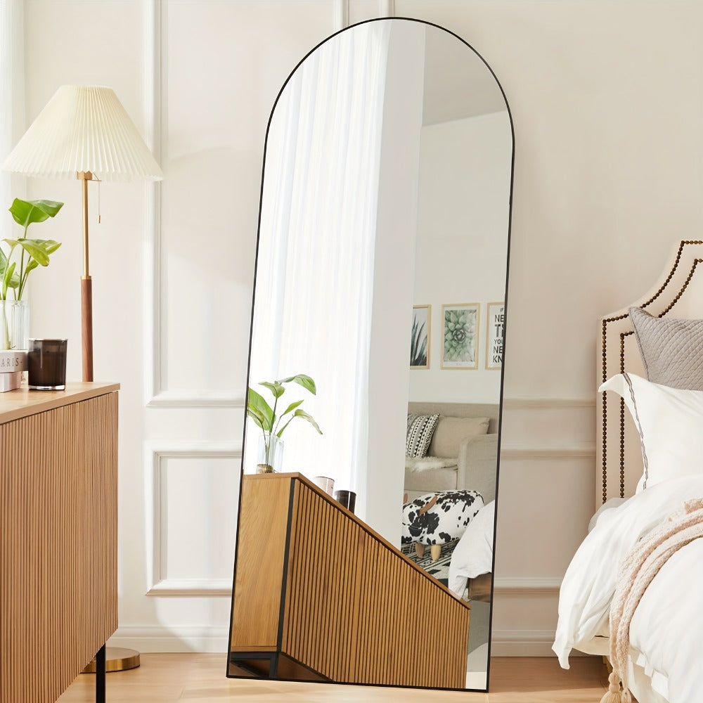Full Length Floor Mirror with Stand ¨C Arched & Rectangular Full Body Mirror, Aluminum Alloy Frame, Shatter-Proof Nano Glass, Bedroom Living Room Cloakroom Wall Leaning Mirror