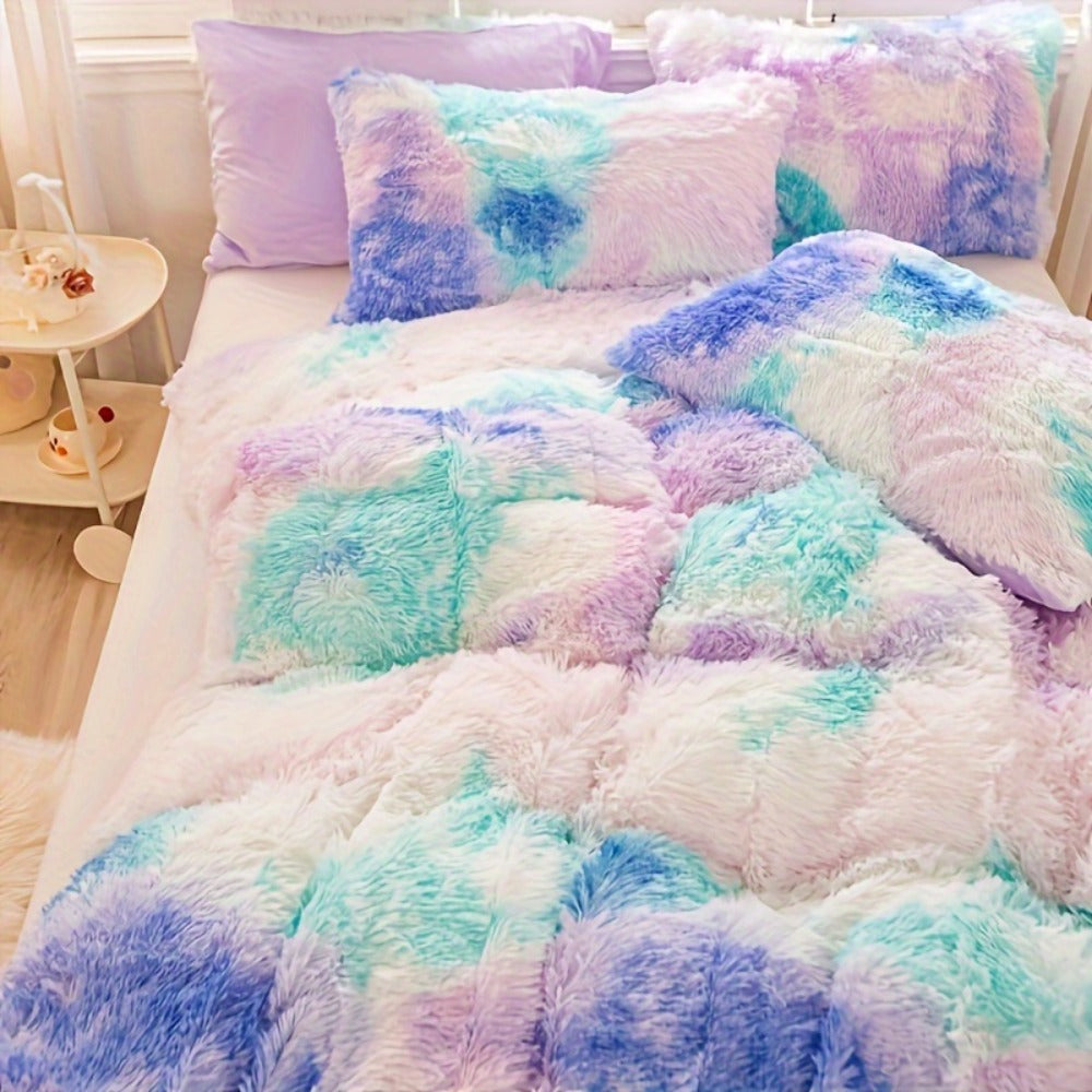 Plush Duvet Cover 100% Polyester Soft Warm Zipper Closure Cozy Bedroom Bedding Twin Full Queen King Solid Tie Dye 14 Colors for Bedroom Guest Room Dorm
