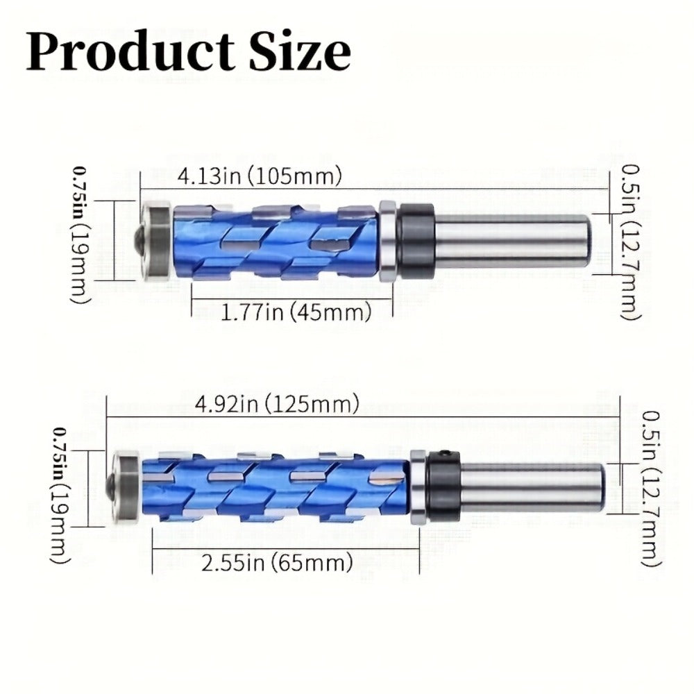 Carbide Flush Trim Router Bit 1/2¡± Shank - Double Bearing Design, Precision Woodworking Template Trimming Bit, CNC Router Cutter for Wood, Plywood & Laminate, 45mm & 65mm Options