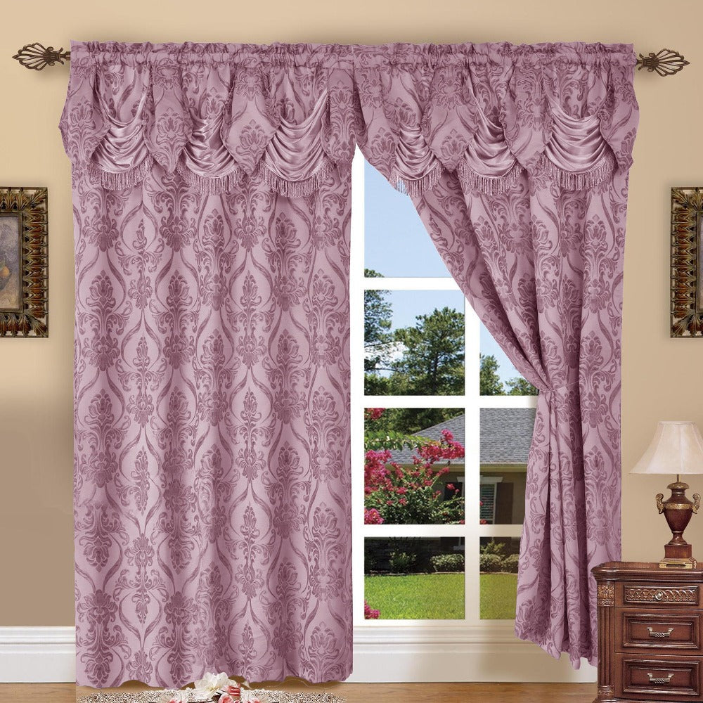 Jacquard Curtain Panels 2-Piece Set 54x84 Inch with Attached Waterfall Valance - Rod Pocket Room Darkening Luxury Window Curtains, Machine Washable, 9 Colors for Living Room Bedroom & Home Office