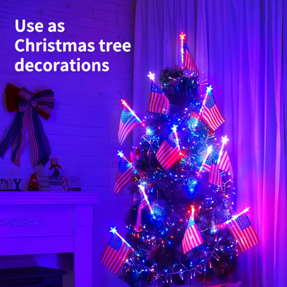 4th of July Solar Ground Stake Lights | Red White Blue National Flag Outdoor Lights 8 Modes | Solar Walkway Lights for Independence Day Memorial Day Porch Patio Garden Decor