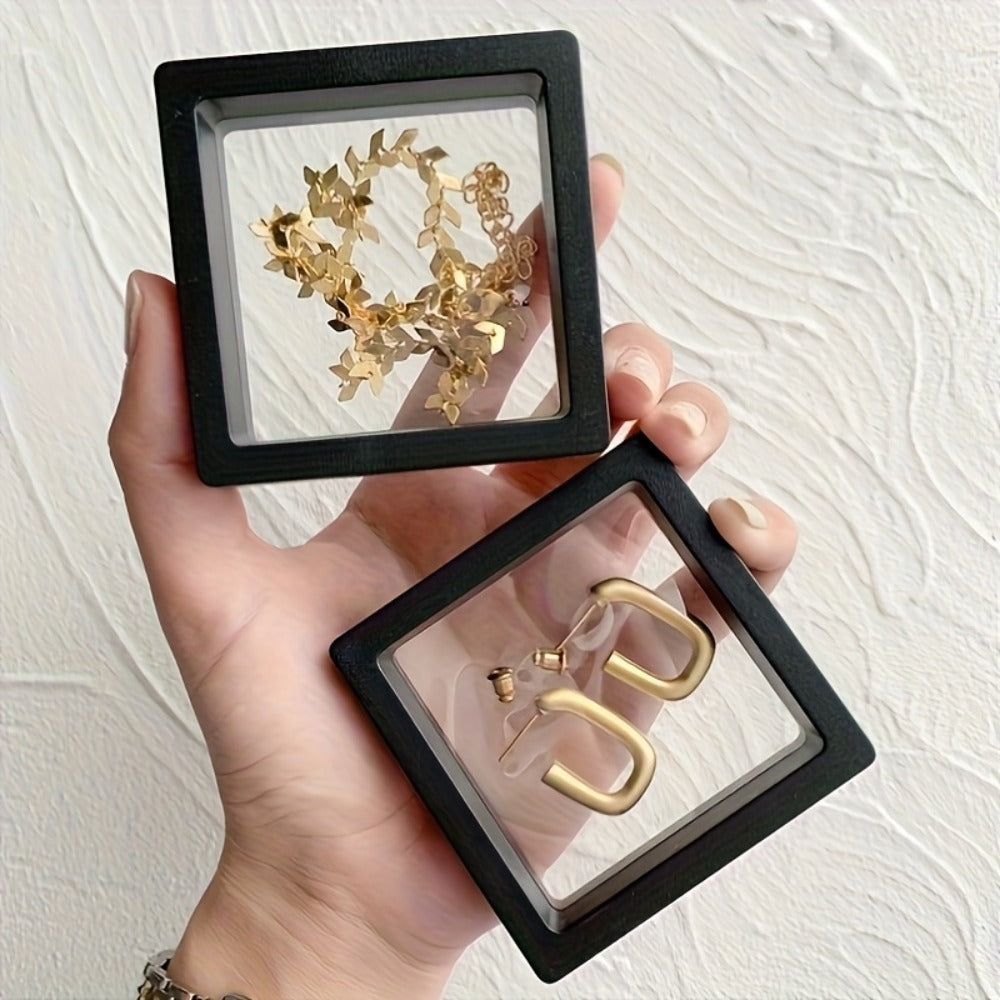 3D Floating Jewelry Display Box Bulk Set | Black Plastic Frame Clear Acrylic Panel Fabric-Lined Organizer for Jewelry Coins Collectibles ¨C Secure Clasp Closure ¨C 30 or 60 Pieces