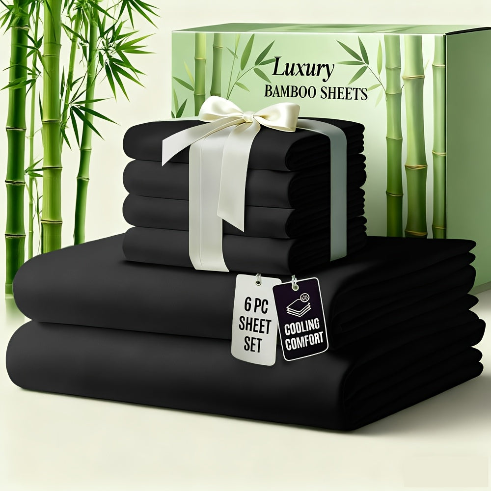 Bamboo Bed Sheet Set 6-Piece Cooling Soft Bedding with Deep Pocket Fitted Sheet - Viscose Derived from Bamboo Sheets Twin Full Queen King Size Breathable Wrinkle-Resistant Luxury Bedding Set