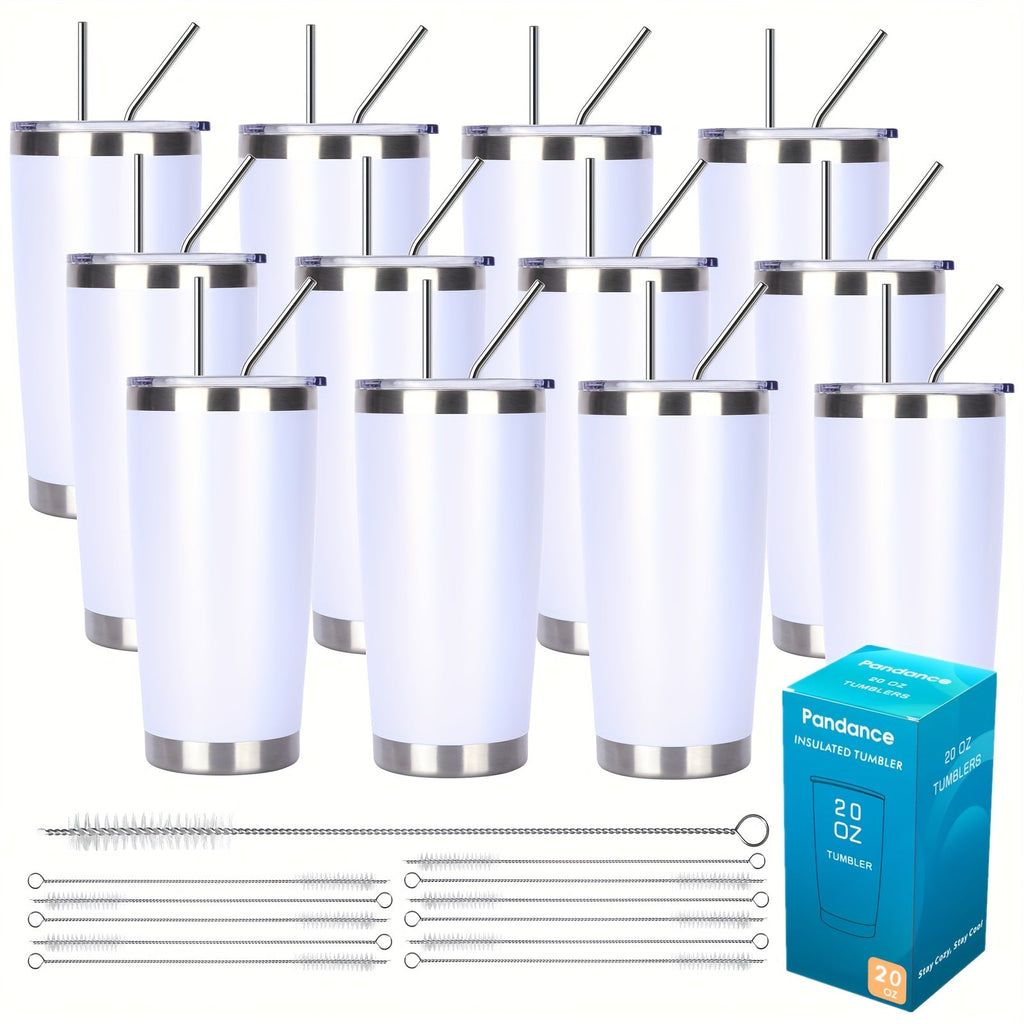Stainless Steel Insulated Tumblers with Lid and Straw Bulk 20oz 304 Double Wall Vacuum Travel Mug for Hot Iced Coffee Drinks Water Cup Set 8pcs 12pcs 24pcs White Navy Blue Red Silver Black Mix