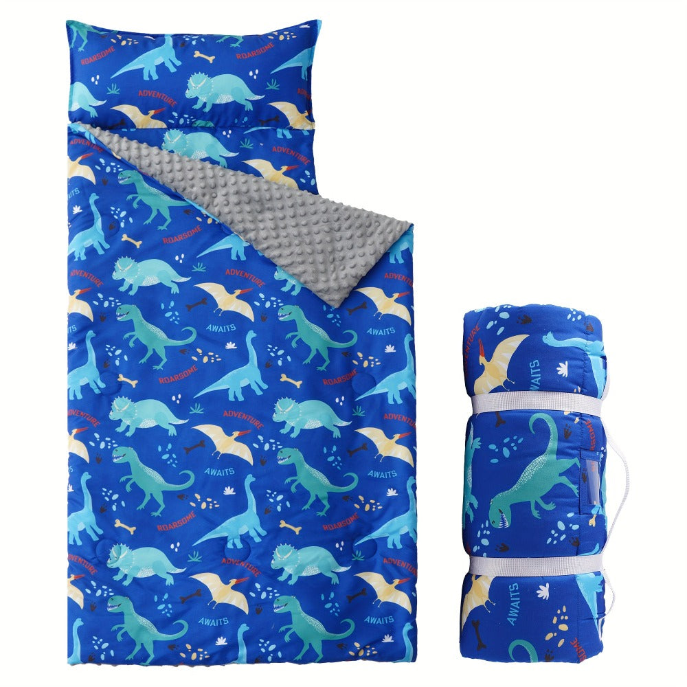 Kids Nap Mat Roll-Up Sleeping Mat for Daycare & Travel - 100% Polyester, Machine Washable, Fun Prints
