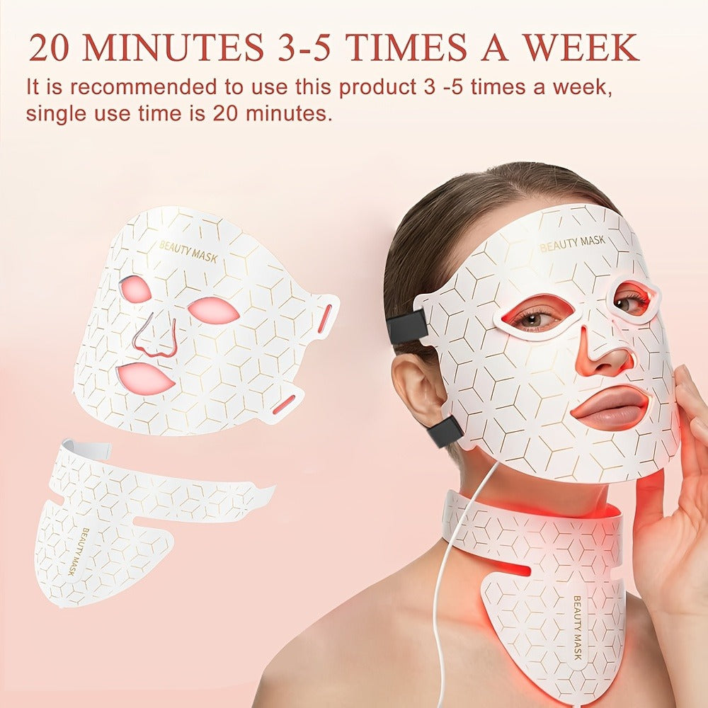 LED Face Mask ¨C 7-in-1 Red Light Therapy for Face & Neck, 93+80 LED Beads, Separate Silicone Applicator, 1800mAh Rechargeable, Adjustable Color Brightness & Timer, Anti-Aging Skin Care Gift for Women