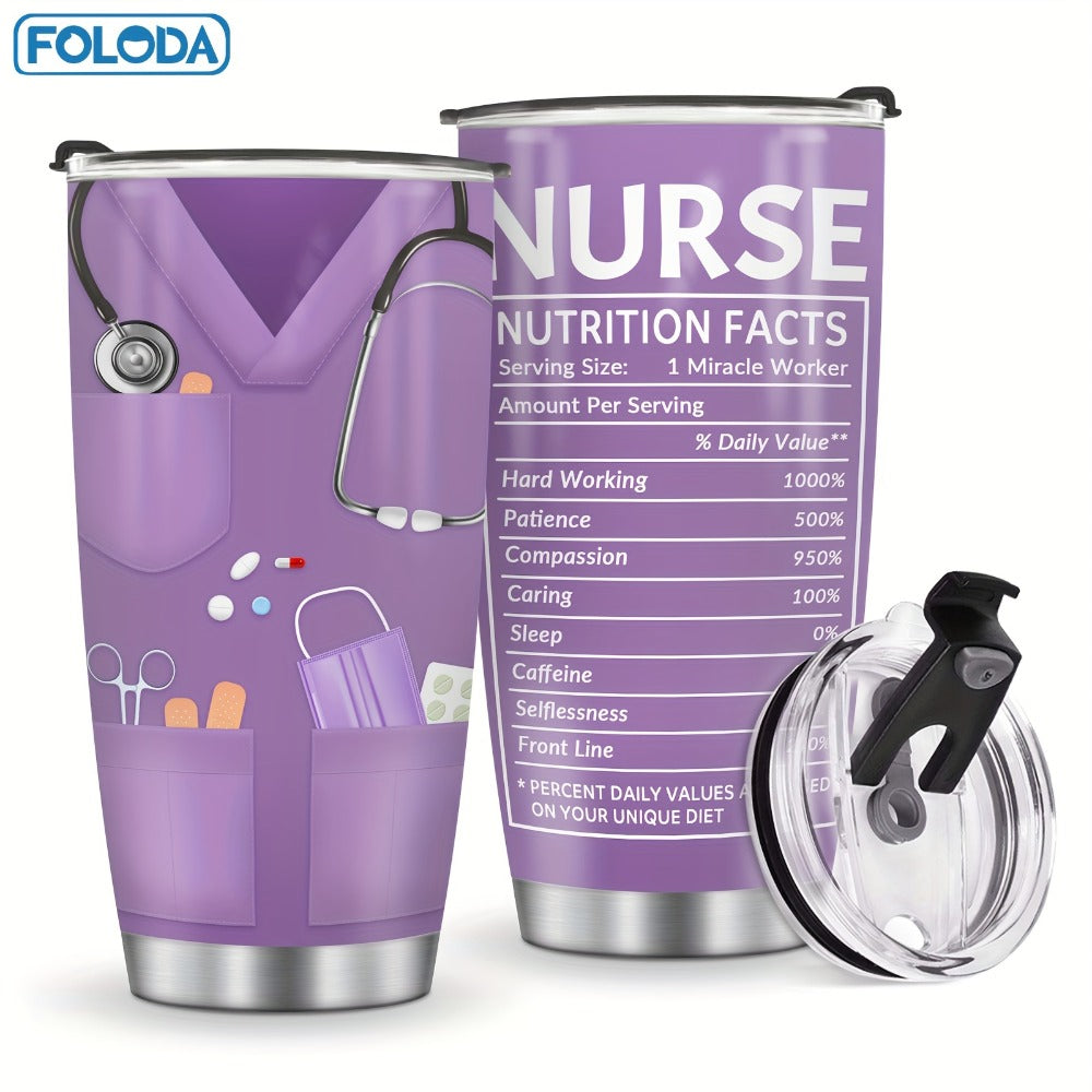 Nurse Tumbler 20oz Stainless Steel Double Wall Vacuum Insulated Travel Mug with Lid Leak-Proof Oval Water Bottle Funny Nurse Design Gift for Nurses Doctors Healthcare Workers Christmas Valentine Appreciation