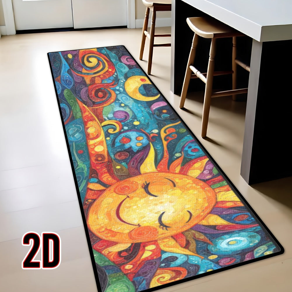 Boho Runner Rug Mandala Non-Slip Washable Soft Polyester Kitchen Hallway Mat Sun Totem Colorful Pattern Living Room Bathroom 5 Designs
