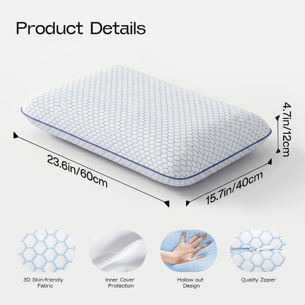 Bed Pillow for Side, Back & Stomach Sleepers ¨C Washable Cover, Breathable Mesh, Standard Size ¨C Blue & Grey