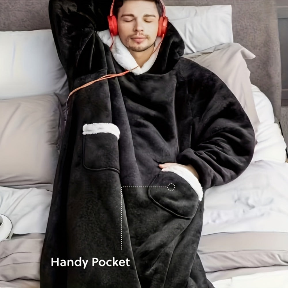 Plaid Fleece Wearable Hooded Blanket ¨C 400gsm Warm Cozy Oversized Hoodie Bedspread, Machine Washable, 4 Colors, 70¡± Length
