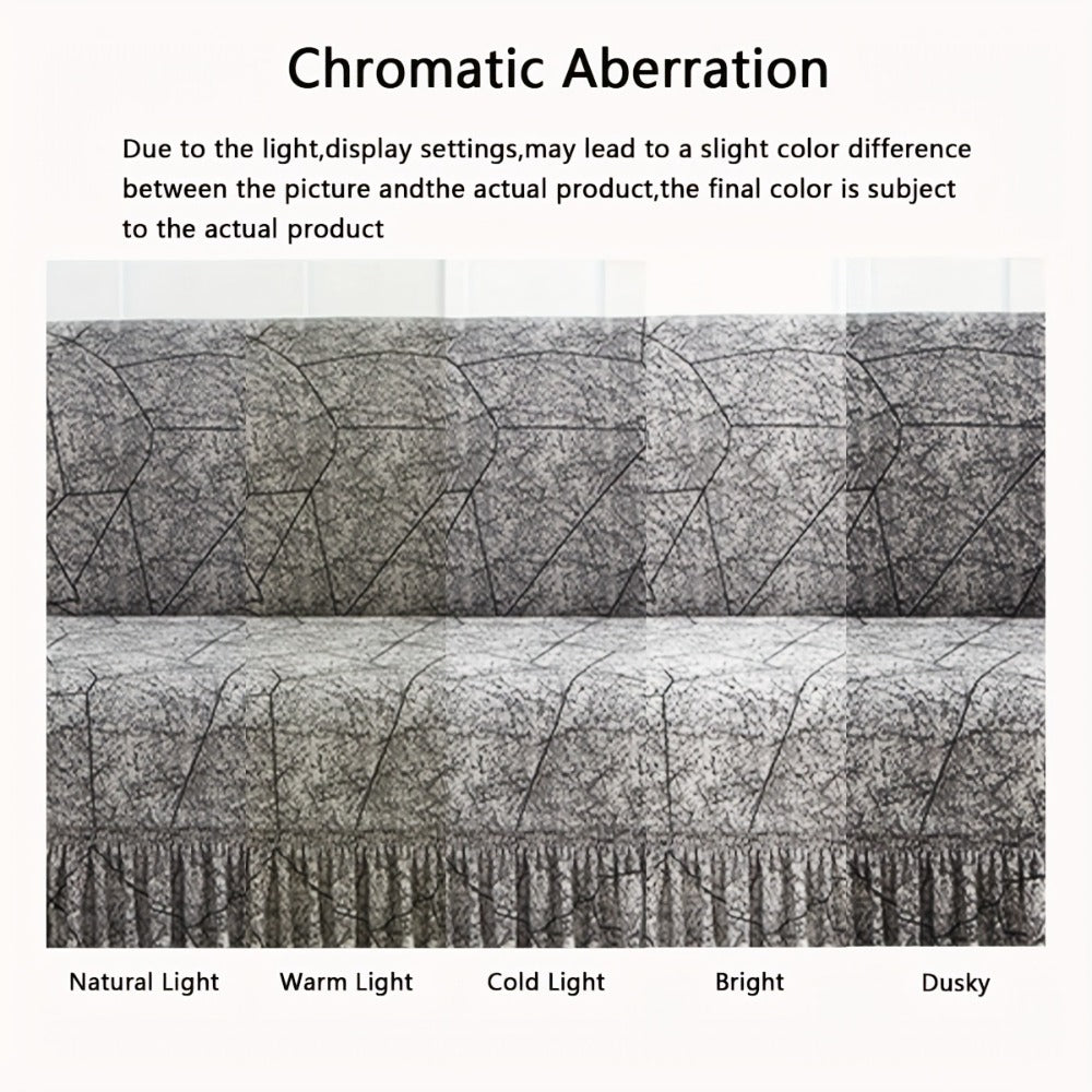 Printed Elastic Skirt Sofa Cover Modern Hem Design Stretch Sofa Slipcover Protective Furniture Cover for Living Room Single 2 3 4 Seater Machine Washable